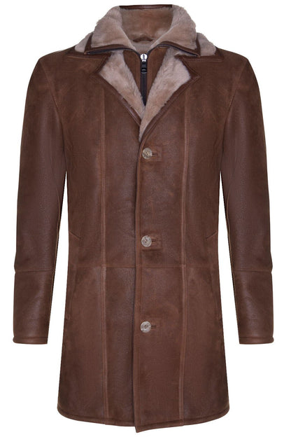 Mens Warm Sheepskin Leather Overcoat-Ilford
