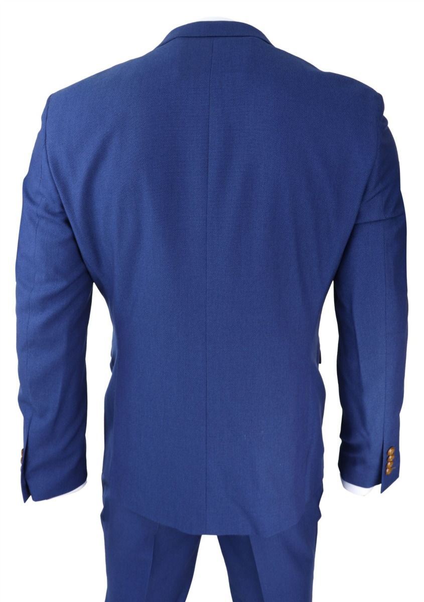 Mens 3 Piece Royal Blue Birdseye Classic Suit - Upperclass Fashions 