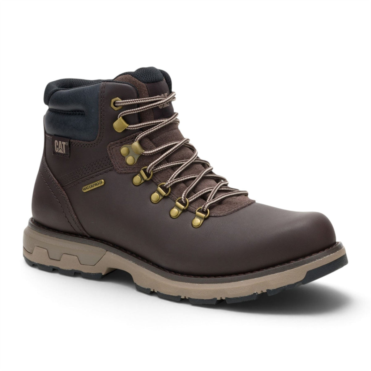 Caterpillar (CAT) Mens Dark Brown Leather Waterproof Lace Up Boots - Pursue Hiker