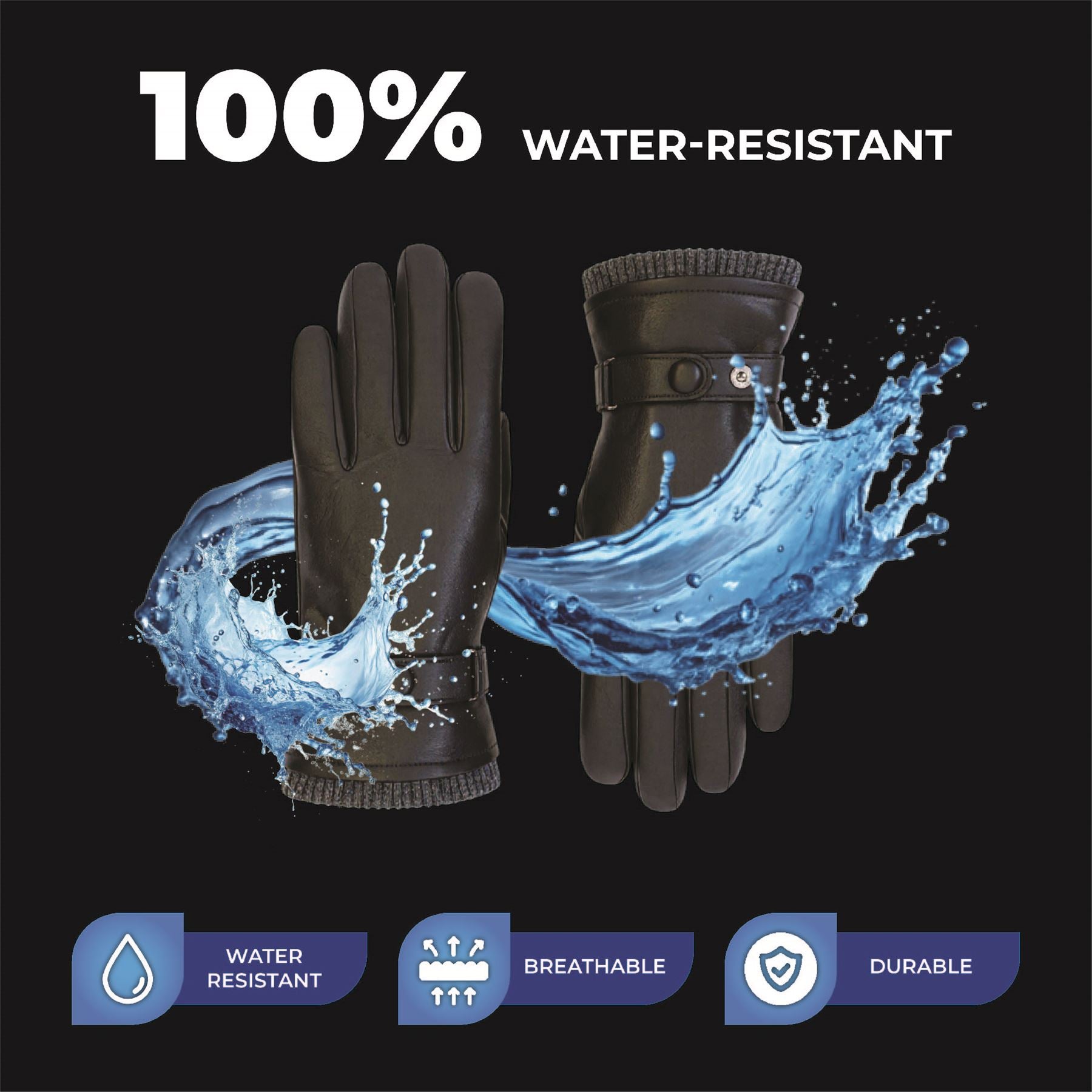 Men’s Italian Leather Warm Wool Lining Winter Knit Rib Gloves - M-LGV-105