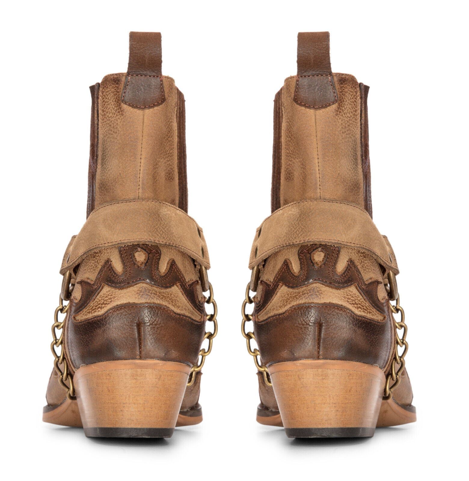 Mens Leather Cowboy Ankle Boots Brown Cuban Biker Winklepickers Western Country