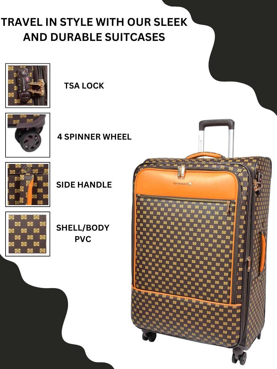 Brown Suitcase Luggage Set Cabin Cosmetic Bag Expandable Travel - Upperclass Fashions 