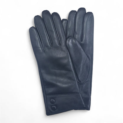 Womens Italian Leather Winter Button Design Soft Wool Lining Gloves - L-GLV-501