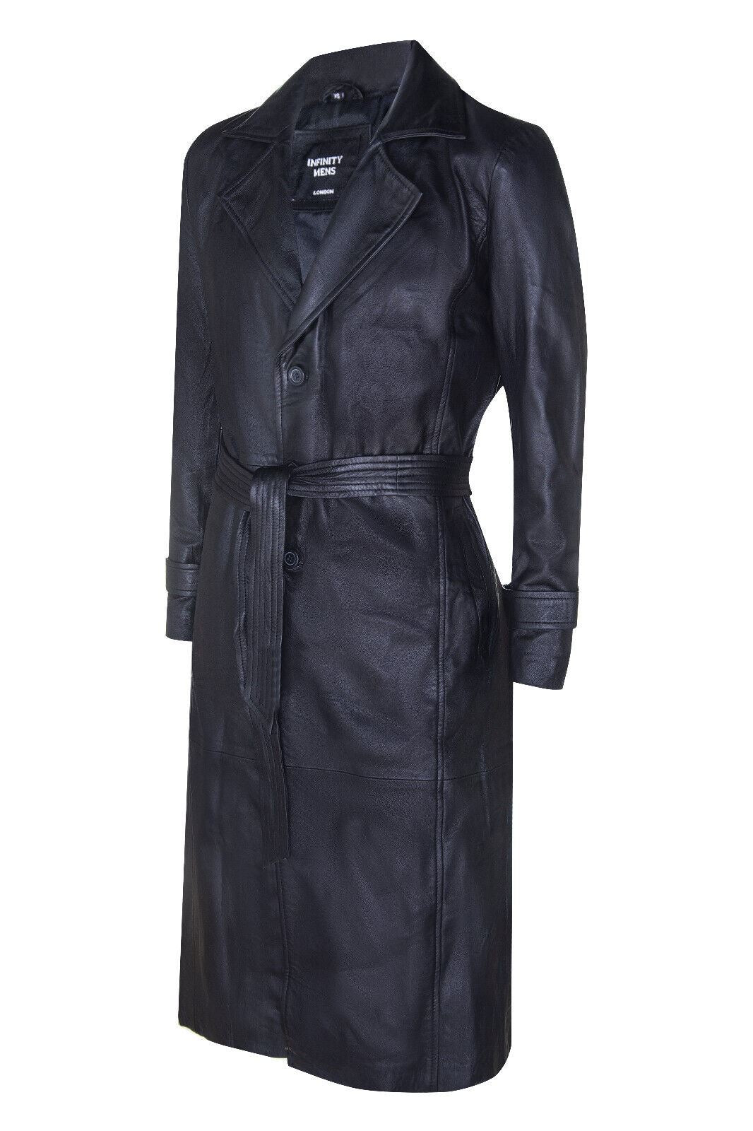 Mens Long Leather Trench Overcoat-Fleetwood