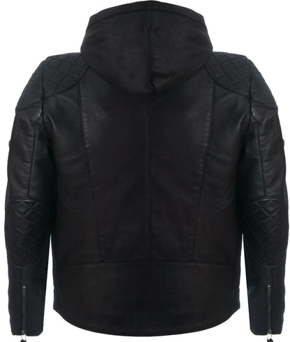 Mens Classic Hooded Leather Bomber Jacket-Chorleywood