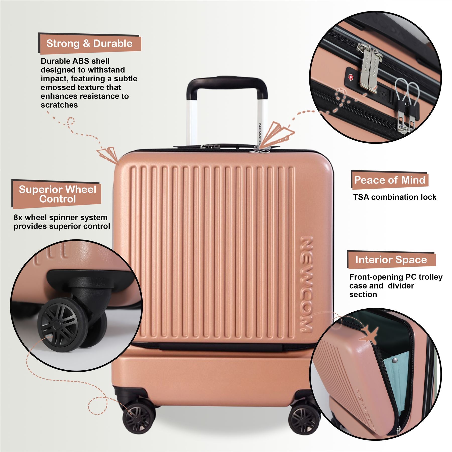 Durable EasyJet Ryanair 39 x 26 x 51.5 cm Pink Front Open Cabin Luggage Travel Suitcase