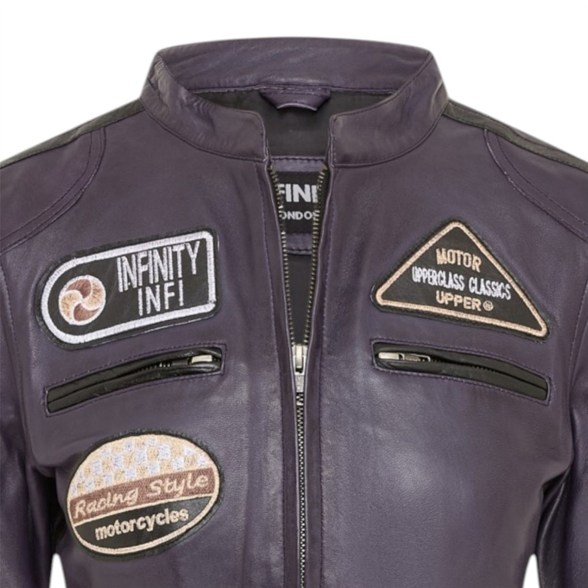 Womens Biker Racing Badges Leather Jacket-Eastleigh