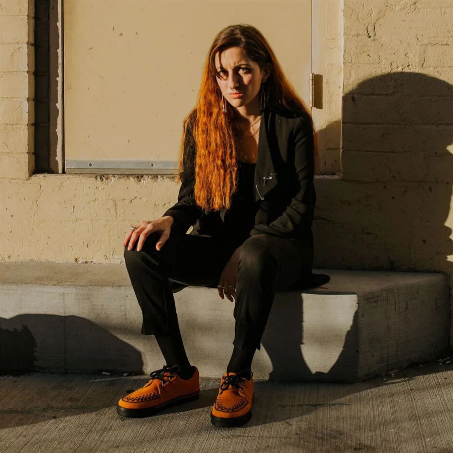 TUK Pointed Creeper Sneaker Orange Cow Suede Platform Shoes - A9182