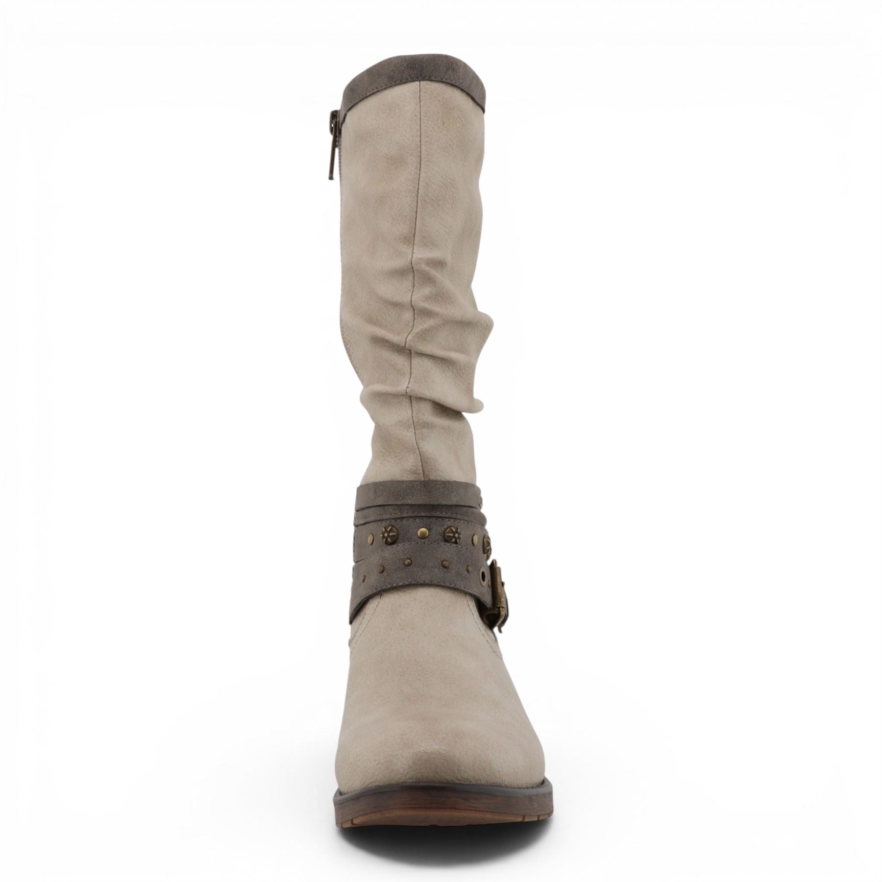 Womens White Faux Leather Mid-Calf Slouch Riding Boots - M0052004