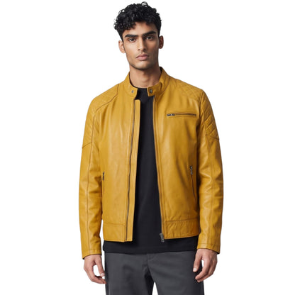 Mens Leather Quilted Shoulder Biker Jacket - Rock