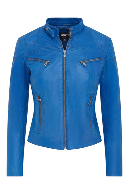 Womens Slim-Fit Leather Biker Jacket-Maldon