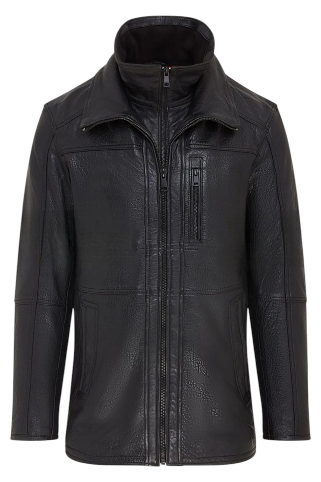 Mens Warm Mid-Length Leather Biker Coat - Sikander