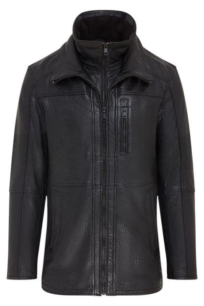 Mens Warm Mid-Length Leather Biker Coat - Sikander