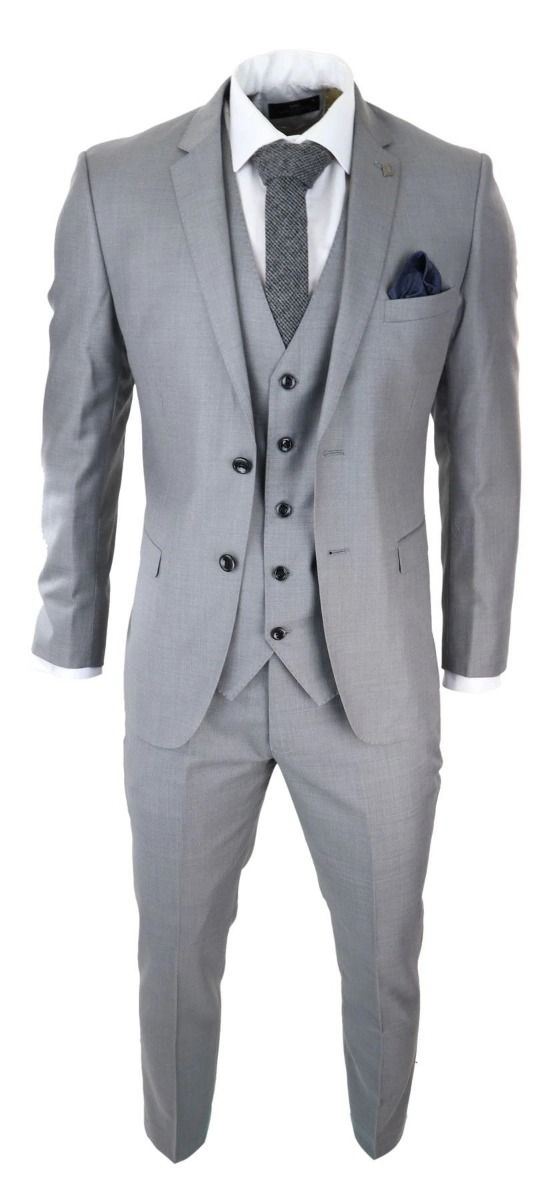 Mens 3 Piece Light Grey Classic Stitch Retro Suit - Upperclass Fashions 