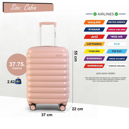 Hard Shell Cabin 37 x 22 x 55 cm Pink TSA Secure Luggage Suitcase Suitable for Easyjet, Ryanair
