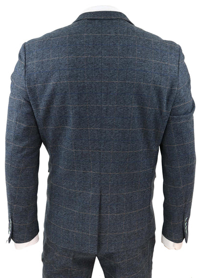 Mens 3 Piece Blue Tweed Check Vintage Suit - Upperclass Fashions 