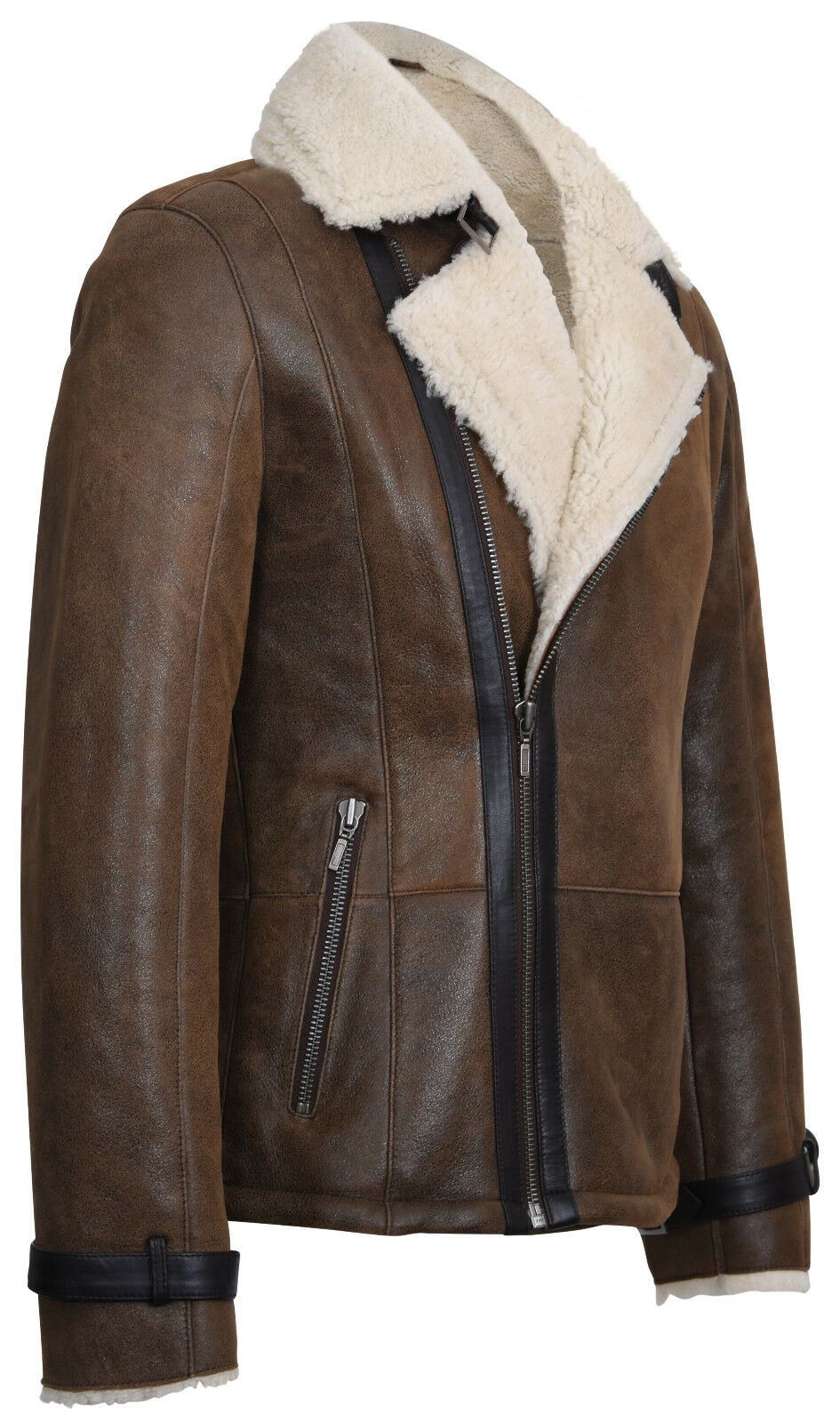 Mens Breasted Sheepskin Leather Biker Jacket-Heathfield