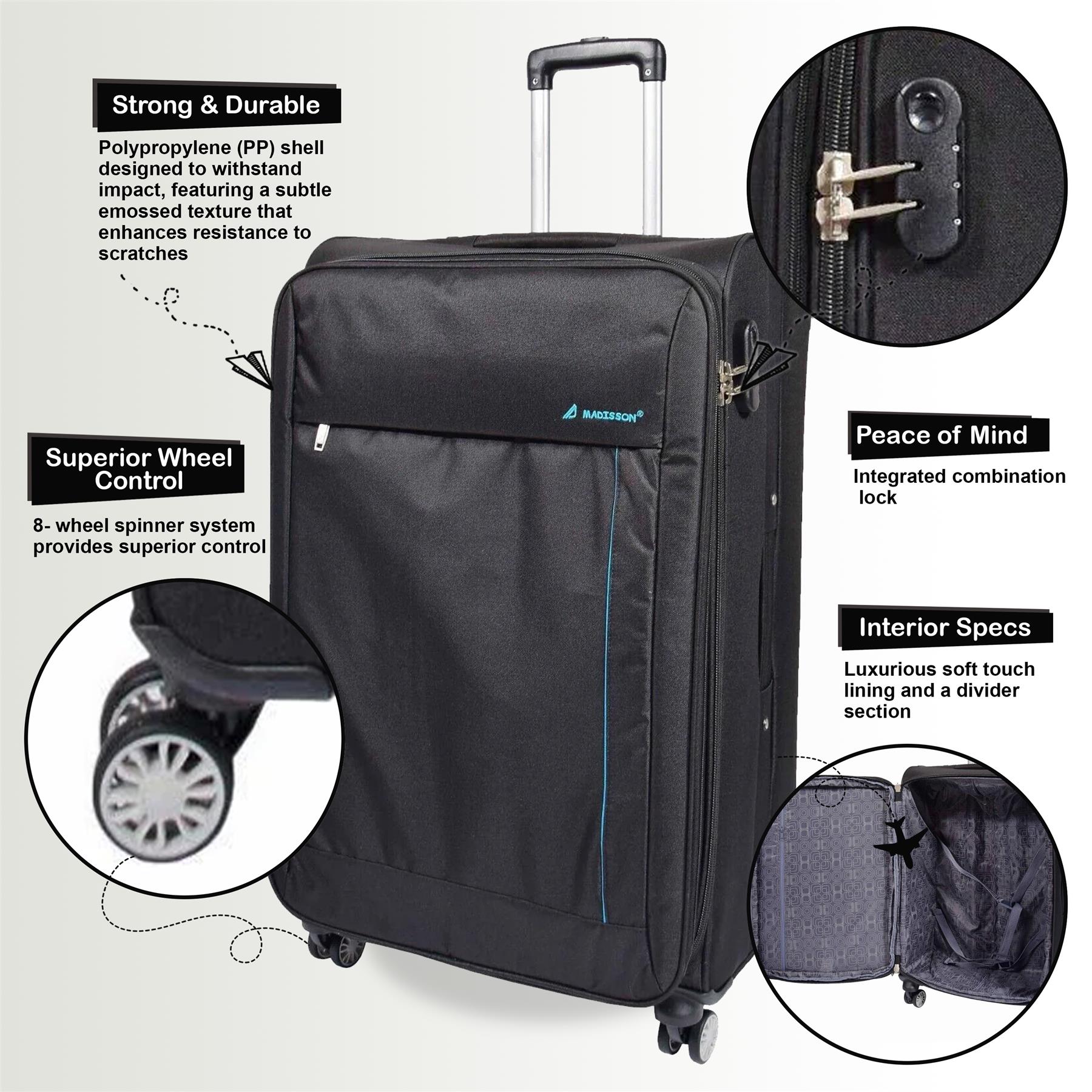 Carrollton Large Soft Shell Suitcase in Black