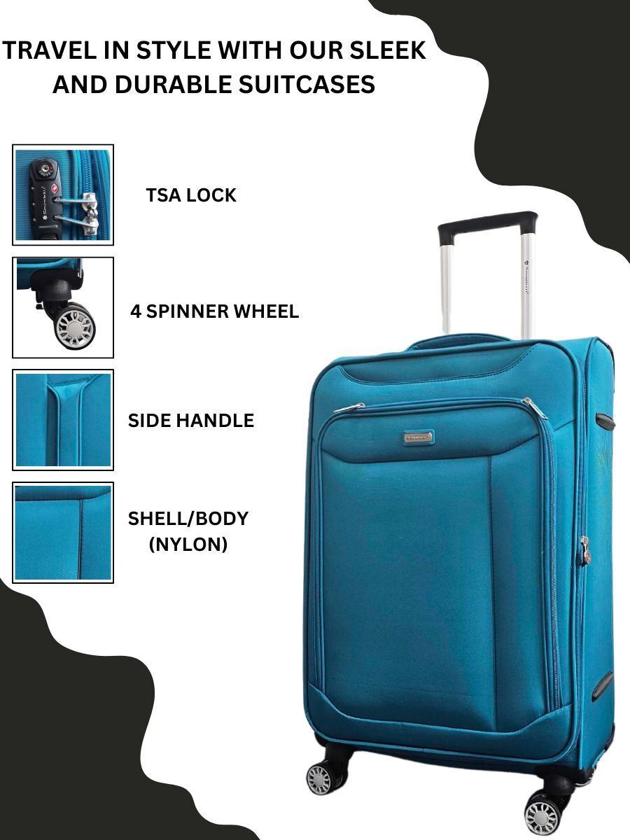 Lightweight Teal Blue Suitcase Set 4 Wheel Luggage Travel Cabin TSA Soft Bag