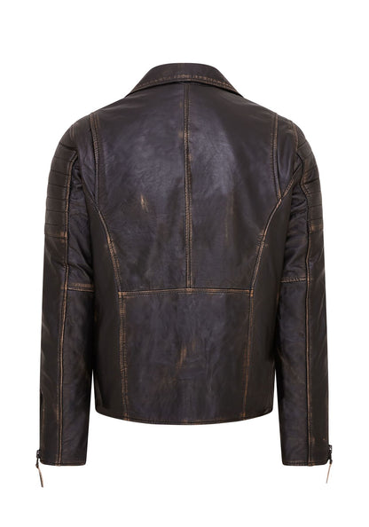 Mens Brando Double Cross Zip Leather Biker Jacket- Fagernes