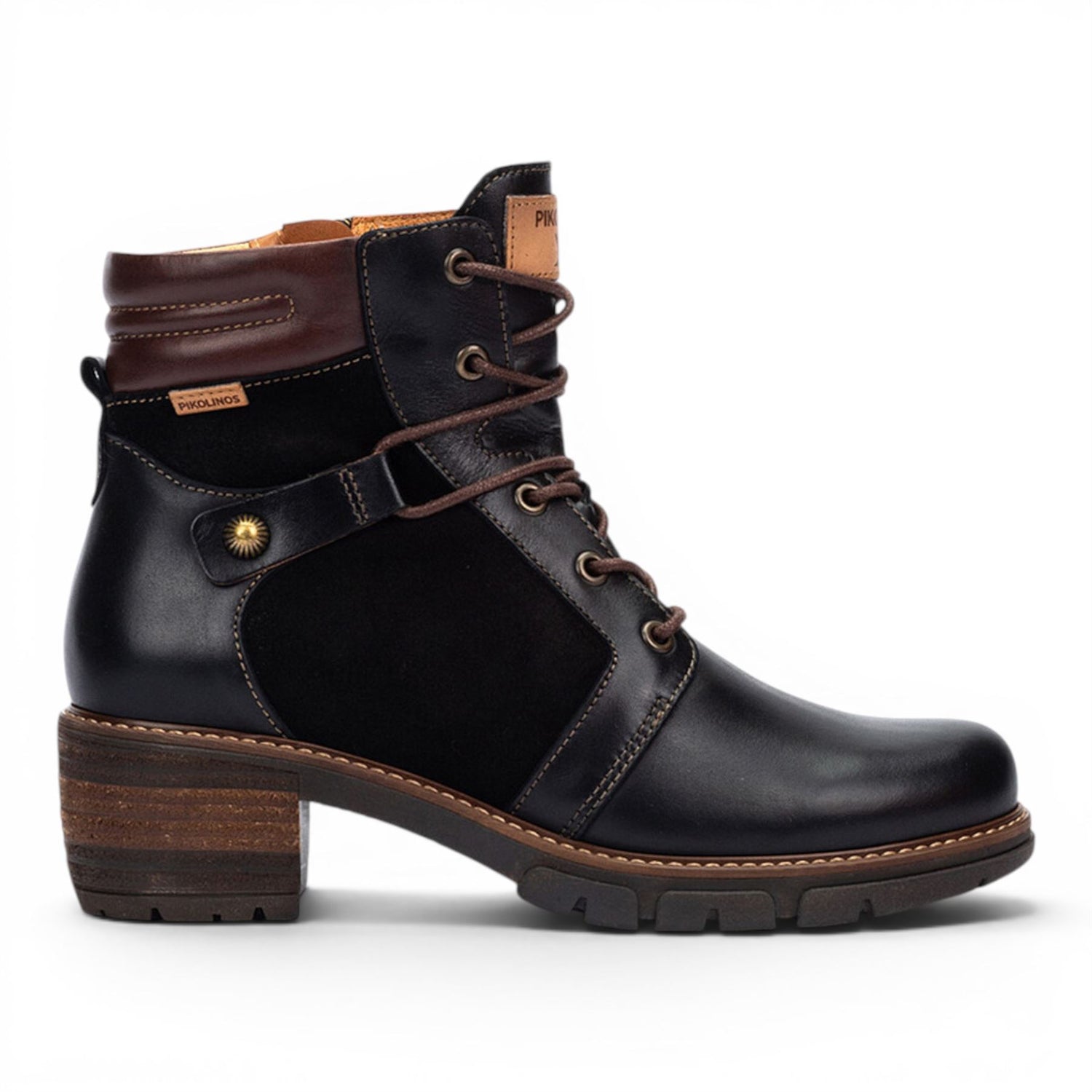 Pikolinos Women’s Black Leather Zip &amp; Lace Up Heel Ankle Boots - San Sebastia