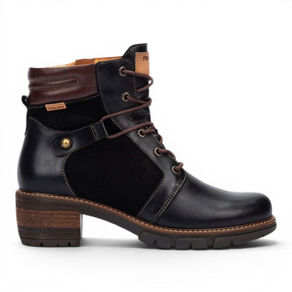Pikolinos Women’s Black Leather Zip &amp; Lace Up Heel Ankle Boots - San Sebastia