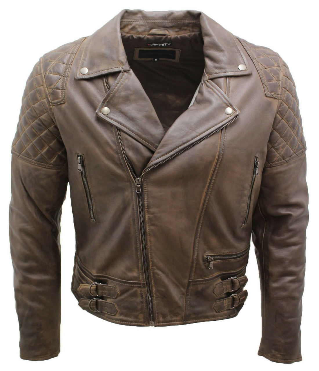 Mens Quilted Leather Biker Jacket-Stonehouse