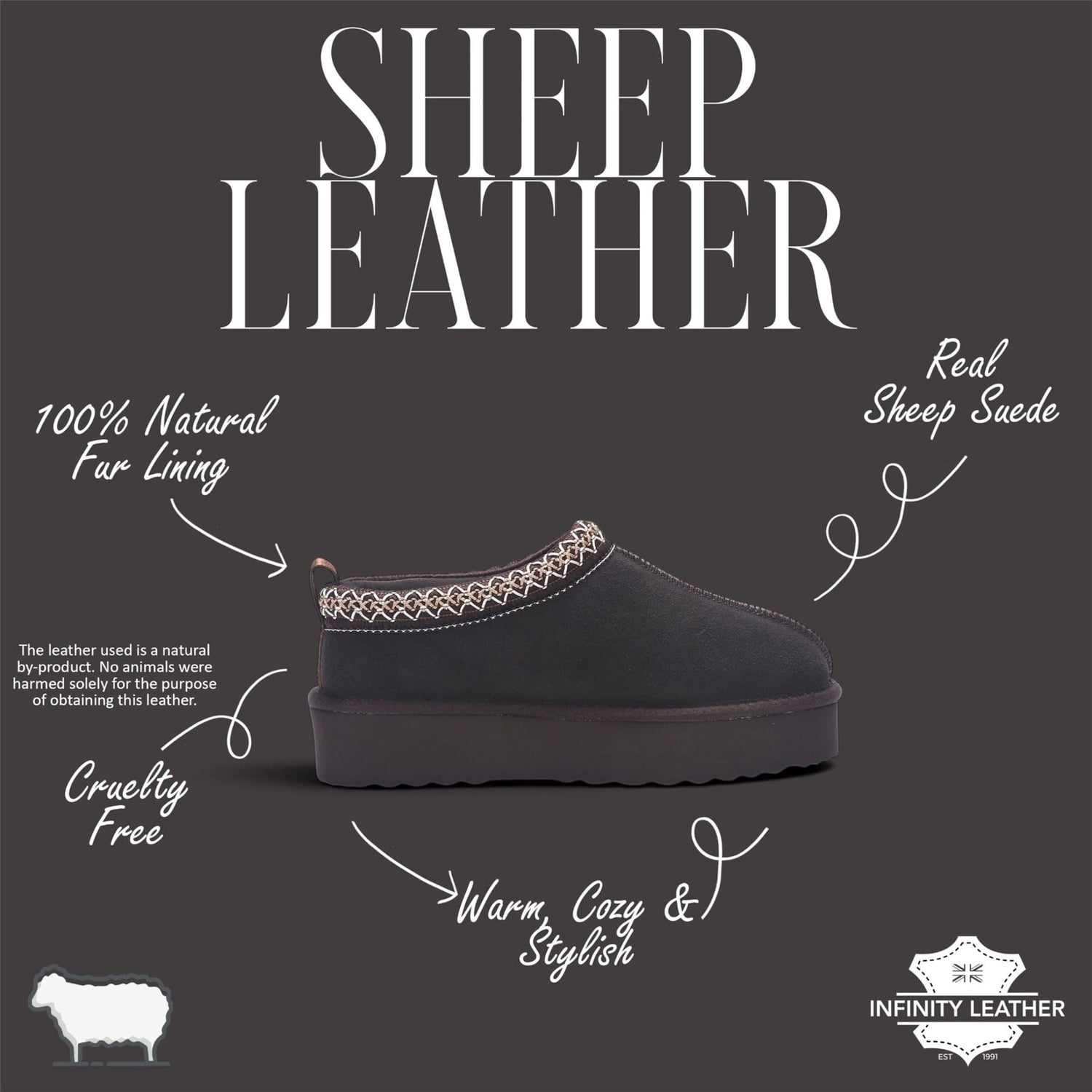 Women’s Brown Genuine Sheepskin Real Fur Winter Platform Slippers - Polar
