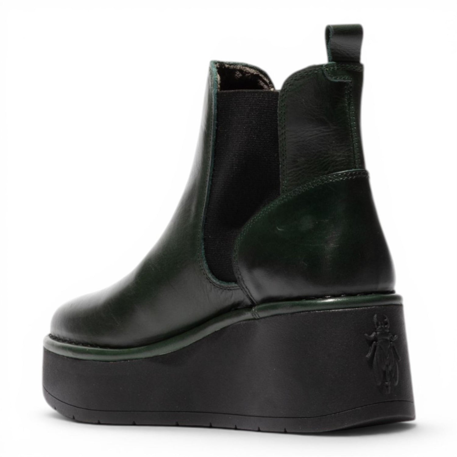 Fly London Womens Green Leather Chelsea Ankle Platform Boots - HELY268