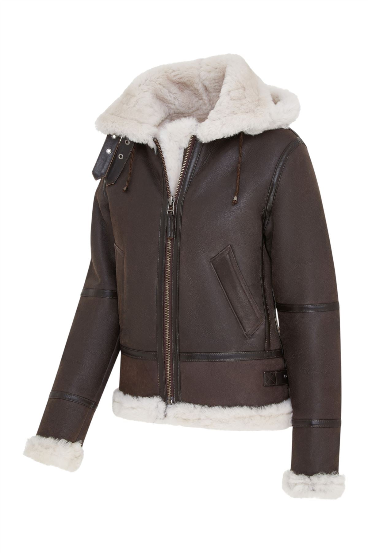 Womens Warmer Hooded Sheepskin Leather Jacket-Orford