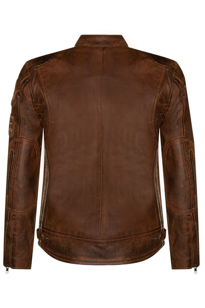 Mens Versatile Leather Biker Jacket-Stone