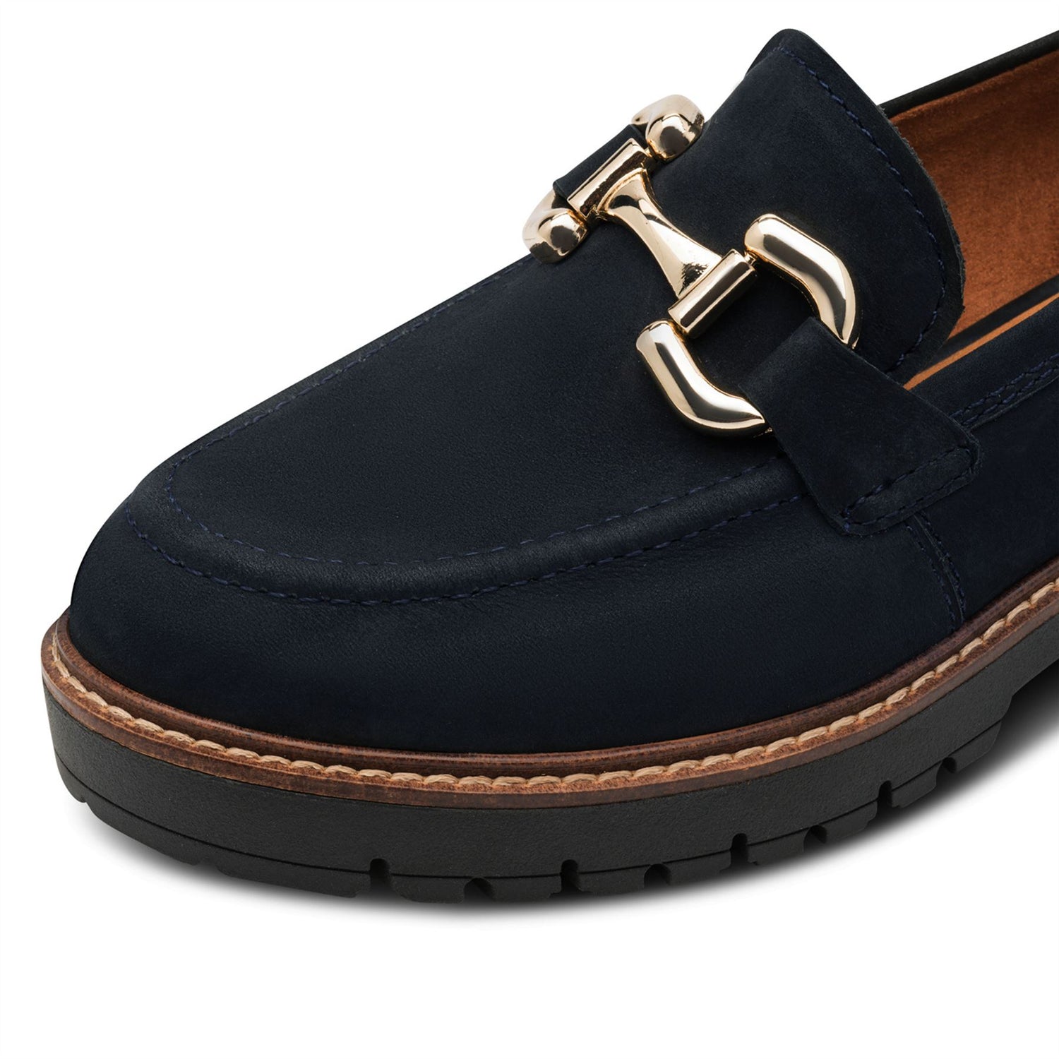 Tamaris Womens Navy Blue Leather Loafers Slip-On Platform Shoes