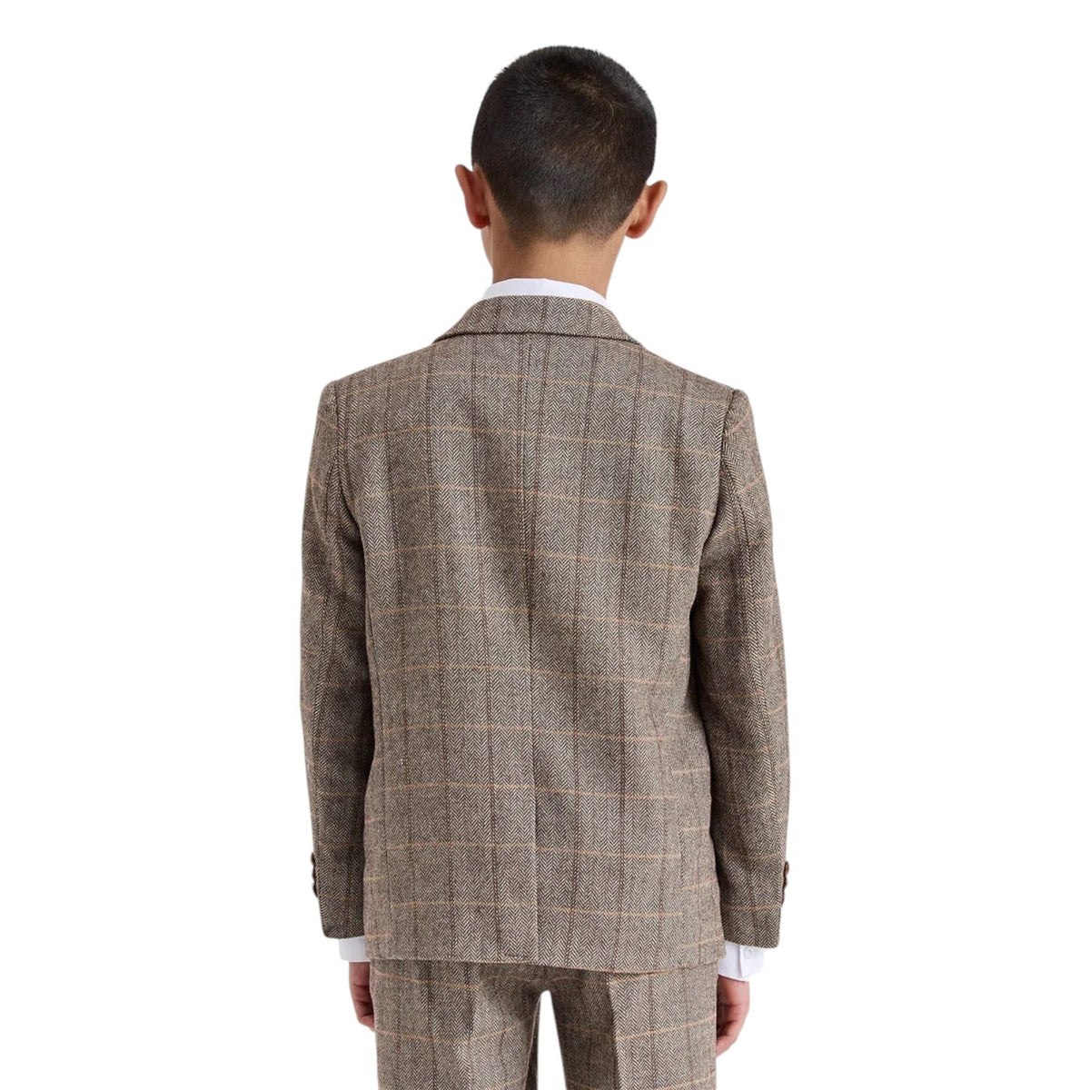 Boys Brown Tailored Fit Tweed 3 Piece Formal Suit - Harris