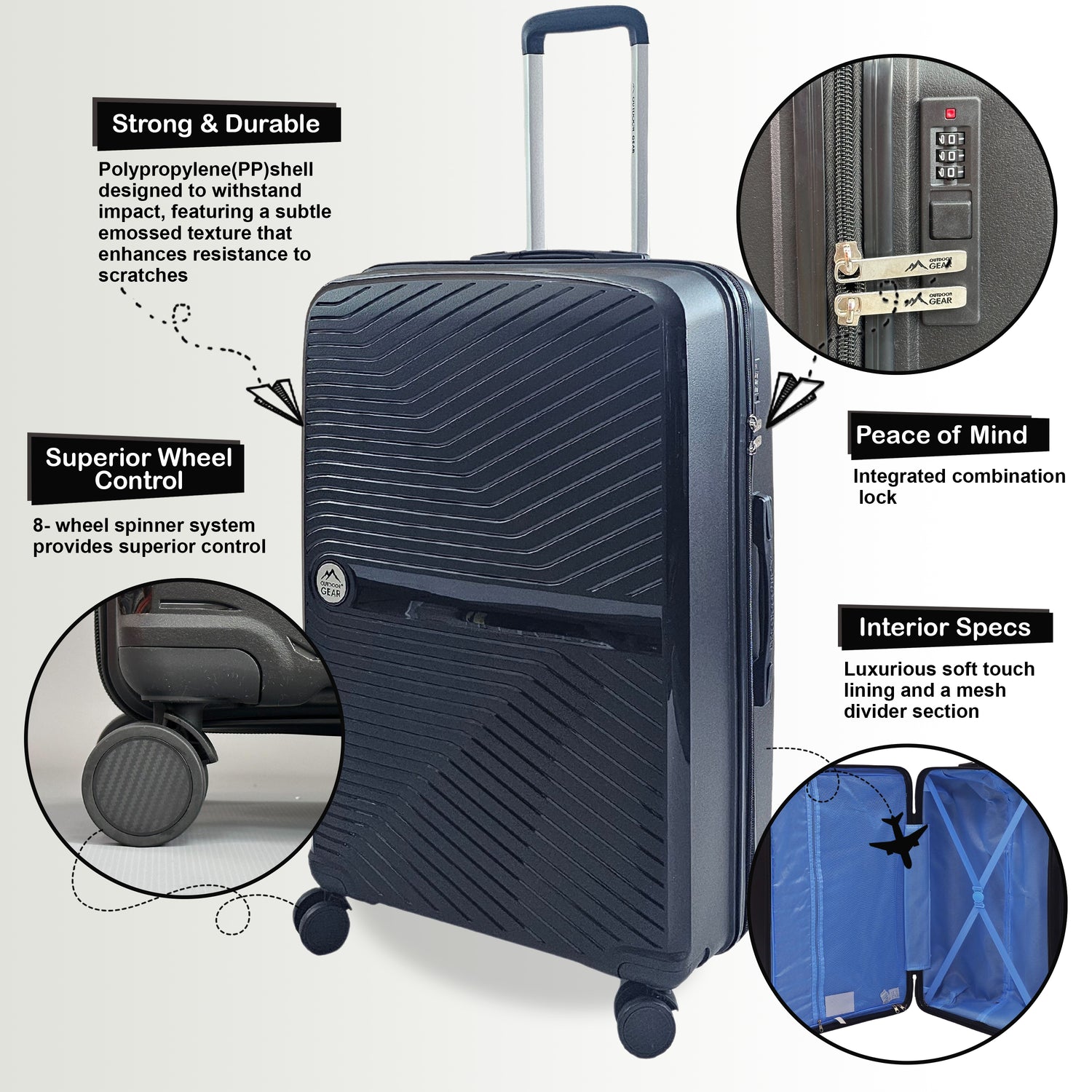 Abbeville Set of 3 Hard Shell Suitcase in Black