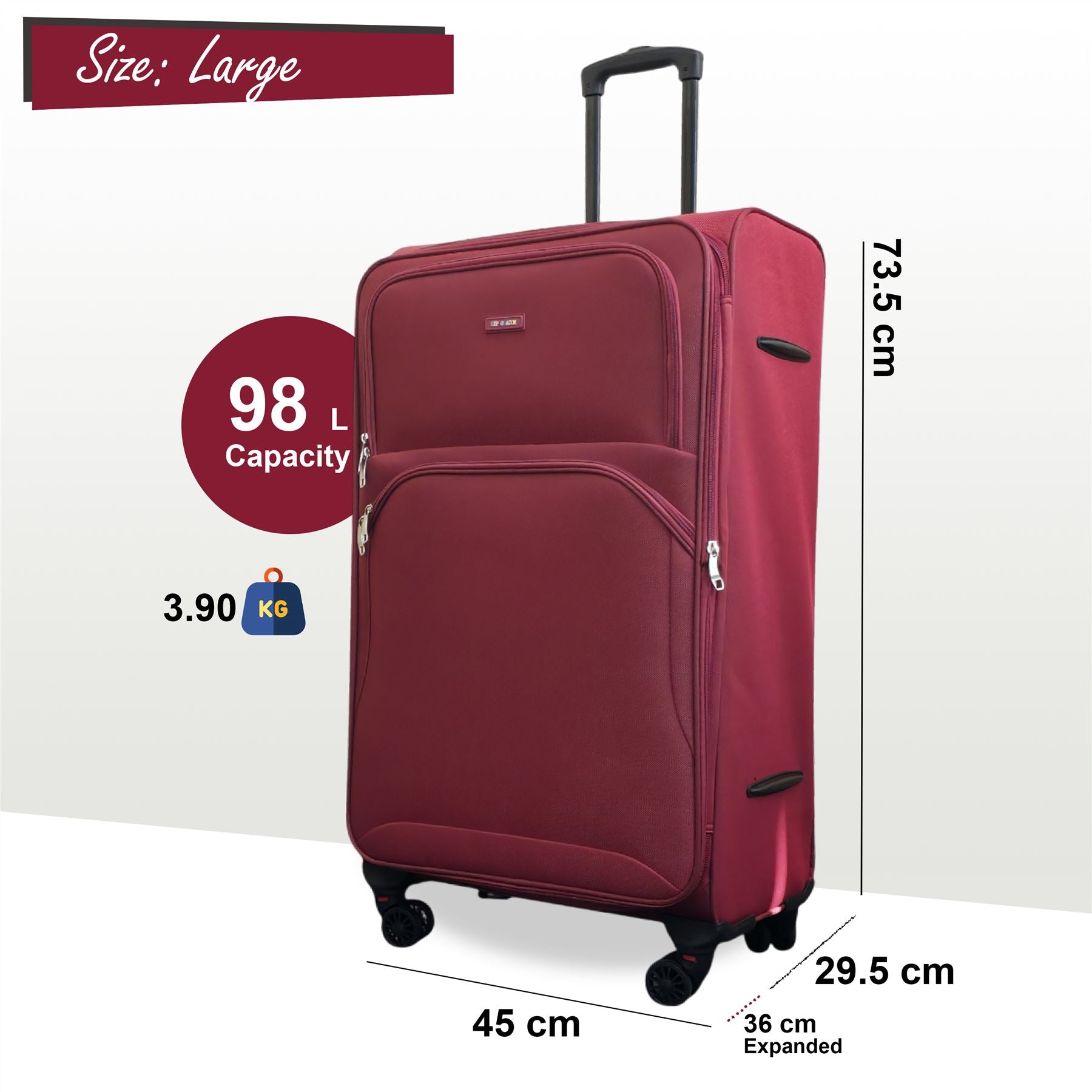 Gosford Large Soft Shell Suitcase in Burgundy Red