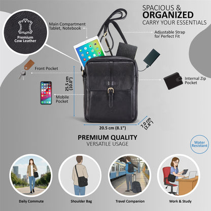 Genuine Leather Black Vintage Crossbody Messenger Travel Bag - Ashby