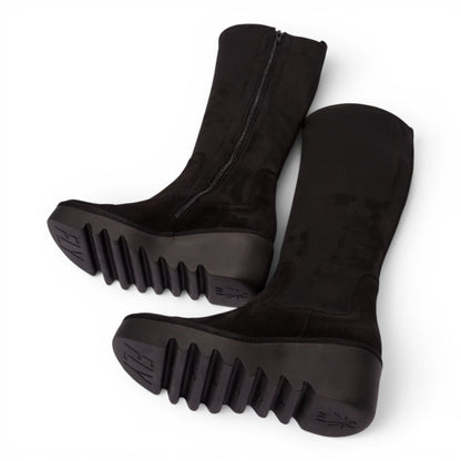 Fly London Womens Black Suede Leather High Wedge Heel Long Boots - BUDI603