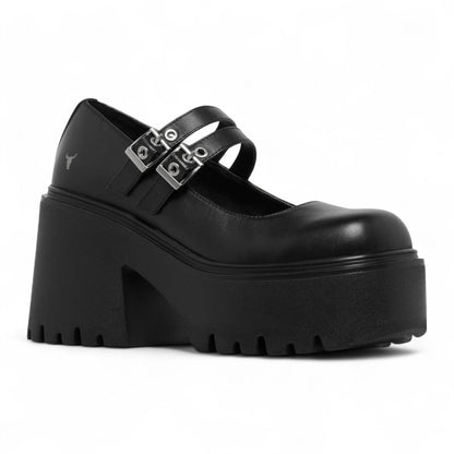Windsorsmith Womens Black Leather Chunky Platform Mary-Jane Heel Shoes - Lessons