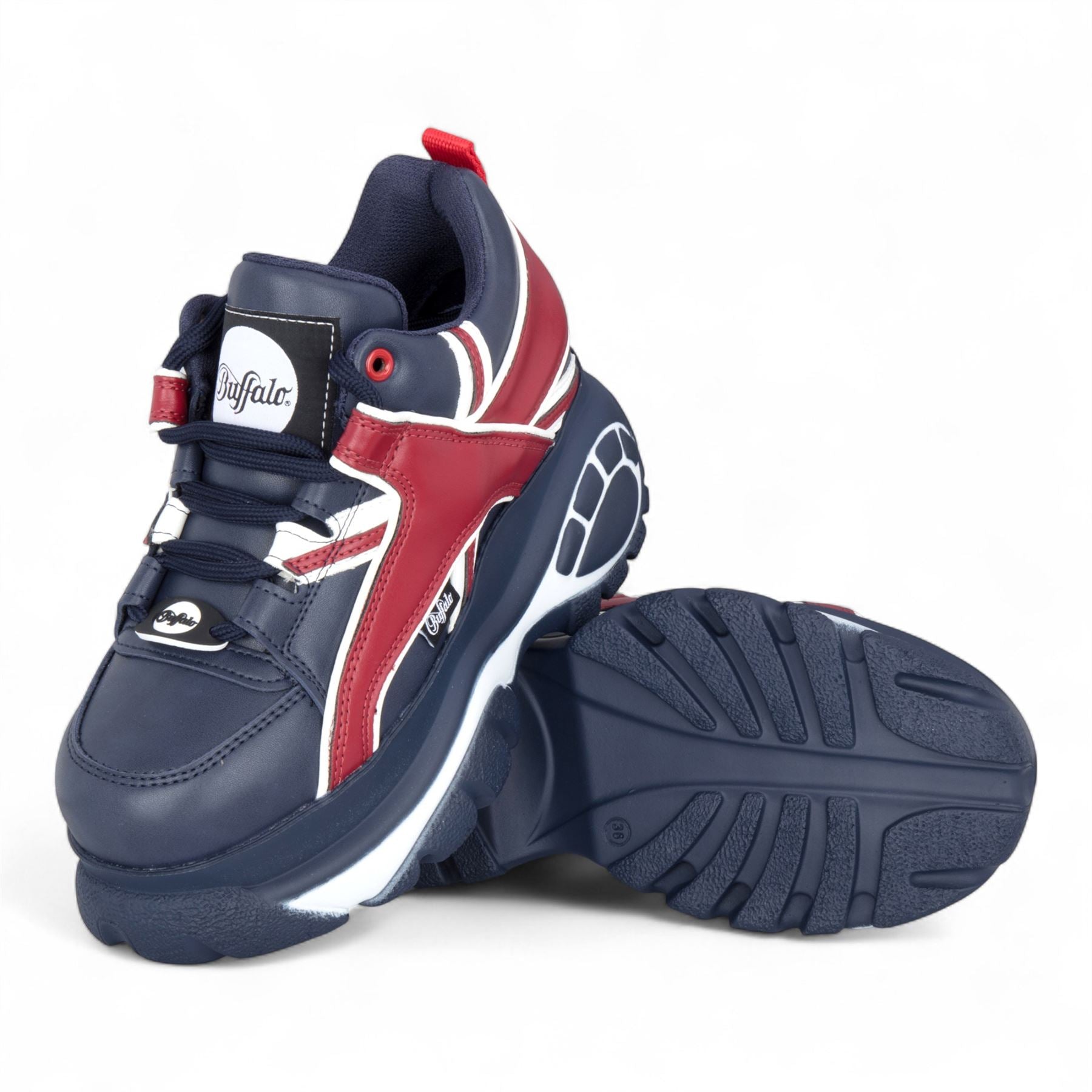Buffalo Womens Blue Red Chunky Platform Fashion Trainers - 1339-14