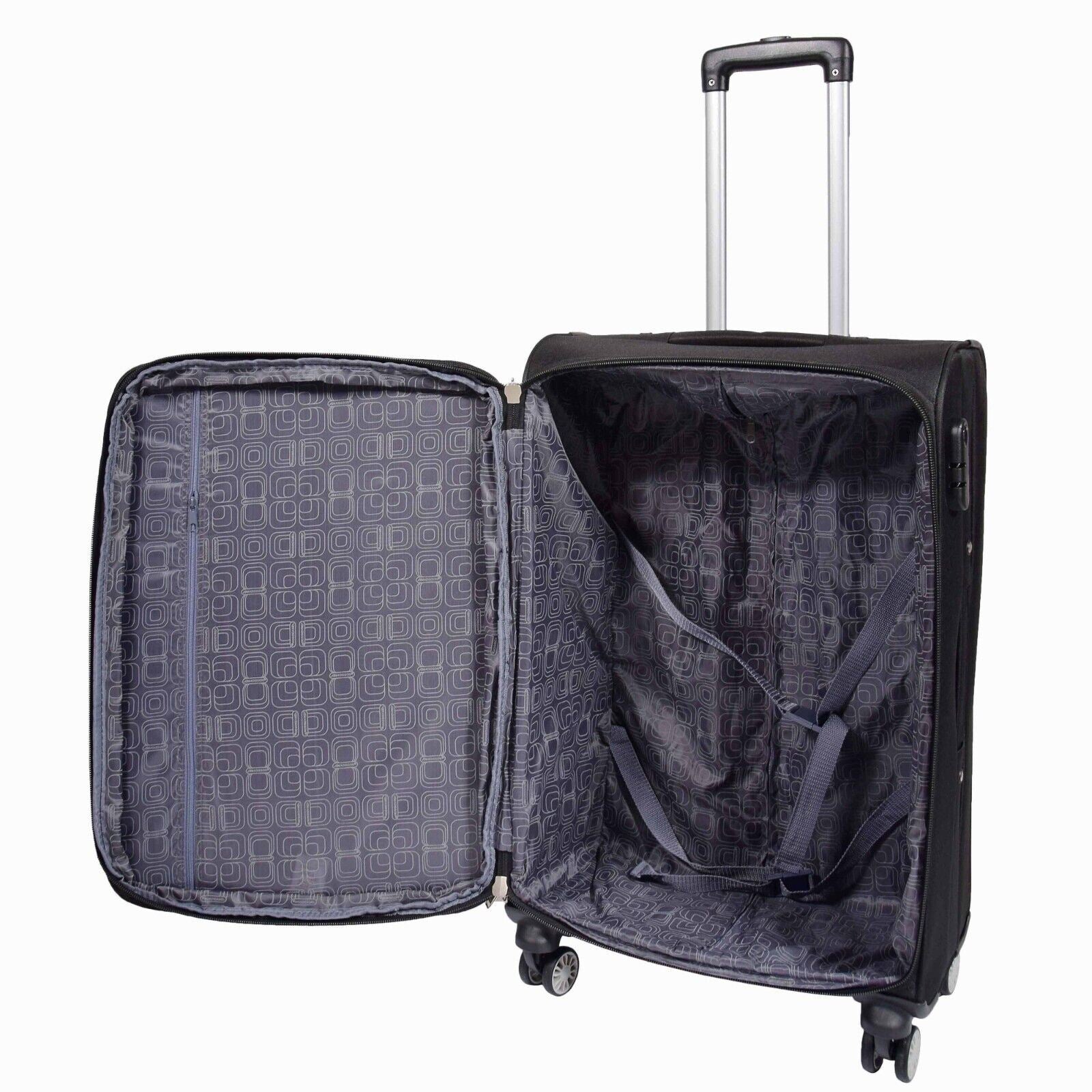 Lightweight Black Soft Casing Suitcases 8 Wheel Luggage Travel - Upperclass Fashions 
