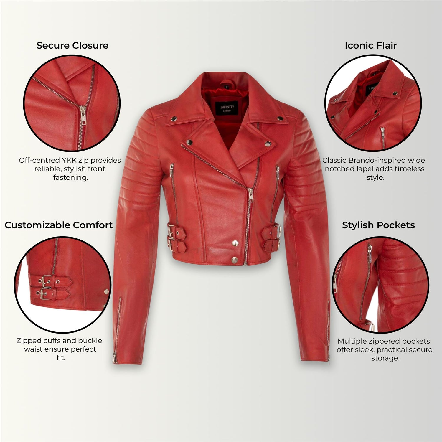 Womens Brando Cropped Leather Jacket-Longtown