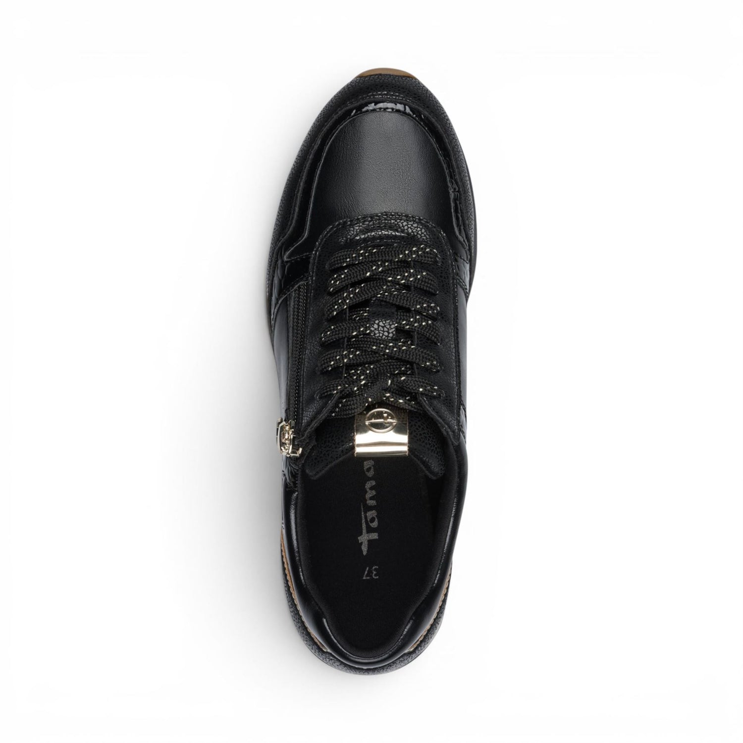 Tamaris Womens Black Faux Leather Fashion Lace Up Sneakers - 23613-46