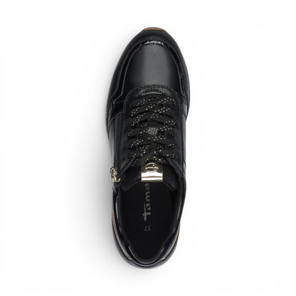 Tamaris Womens Black Faux Leather Fashion Lace Up Sneakers - 23613-46
