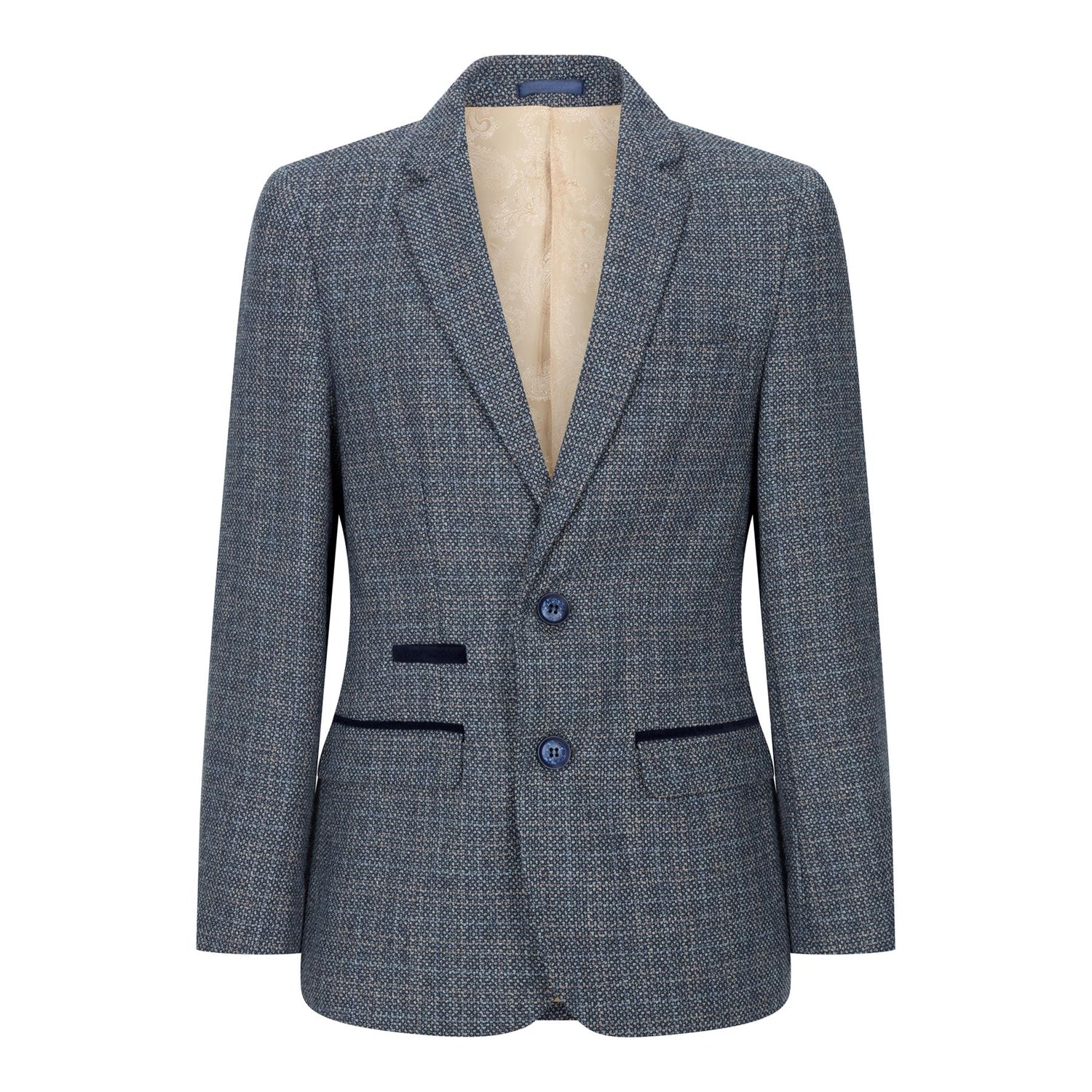 Boys 3 Piece Blue Tweed Check Vintage Retro Suit
