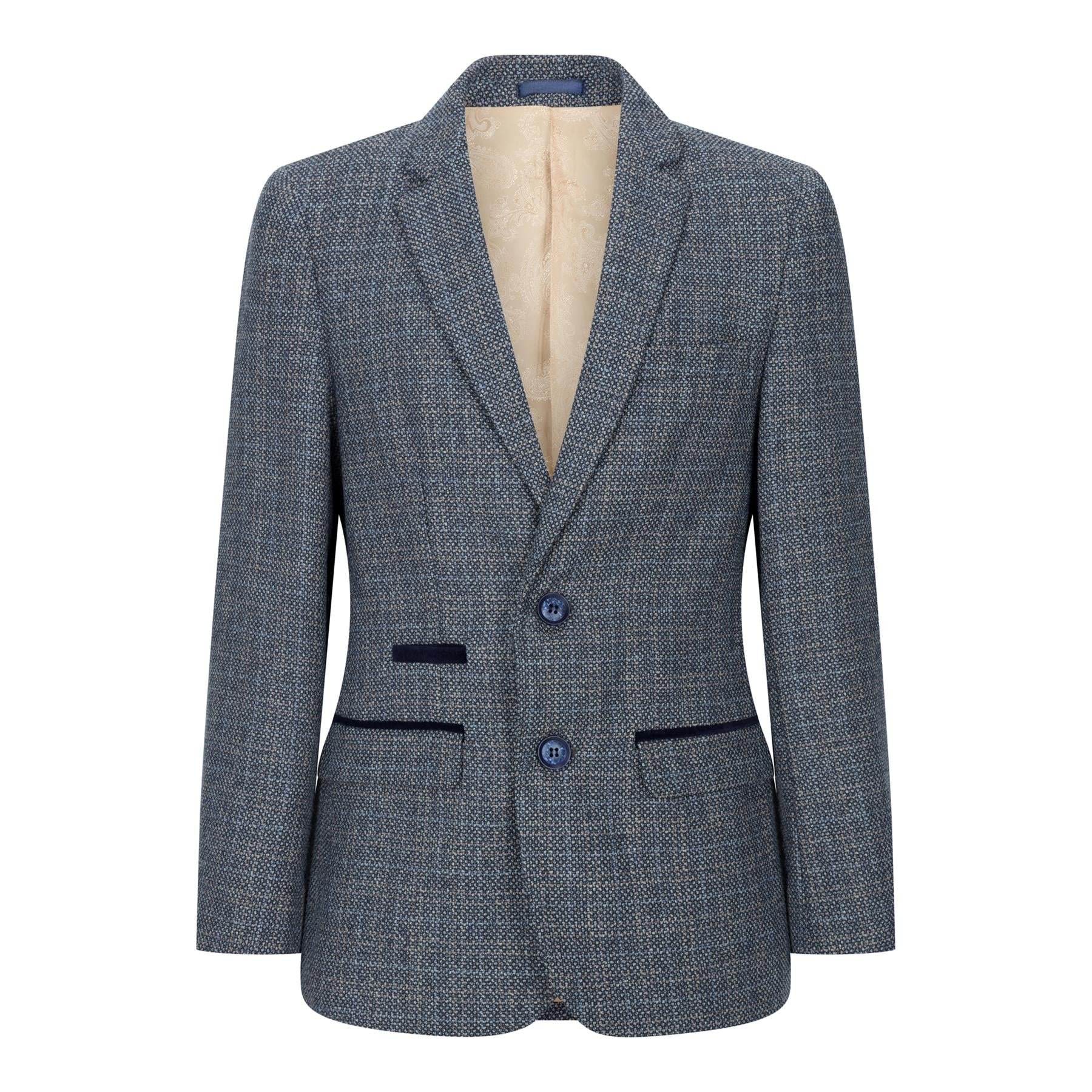 Boys 3 Piece Blue Tweed Check Vintage Retro Suit