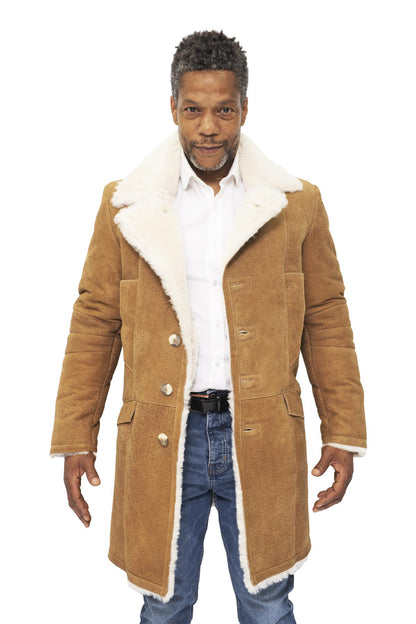 Mens Long Sheepskin shearling Trench Coat-Lewes