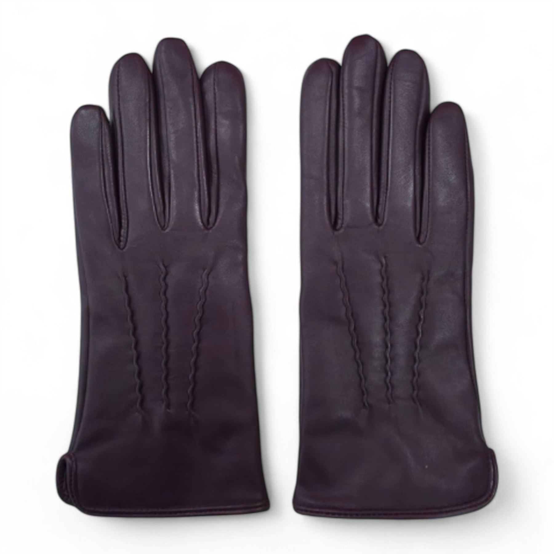 Womens Italian Leather Winter Stitch Line Design Soft Wool Lining Gloves