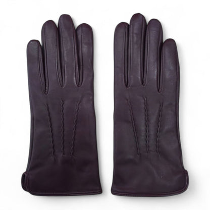 Womens Italian Leather Winter Stitch Line Design Soft Wool Lining Gloves