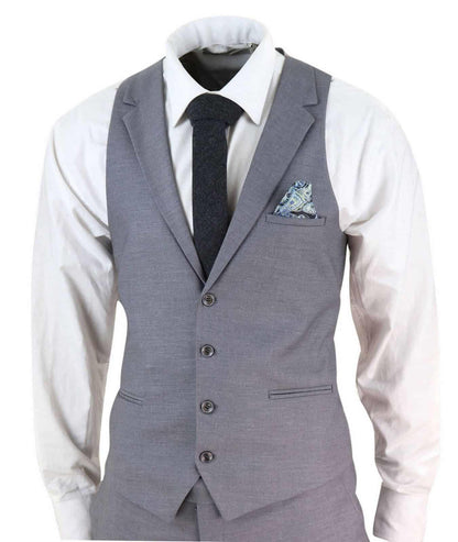 New Mens 3 Piece Suit Plain Grey Classic Tailored Fit Smart Casual 1920s Formal - Upperclass Fashions 