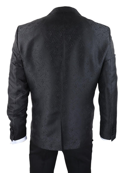 Mens Black Tuxedo Blazer Waistcoat Brocade Satin Paisley Formal Dinner Jacket - Upperclass Fashions 